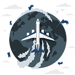 Globe with Aircraft Symbol That Illustrates How Revolutionizing Group Travel Is Carried With GroupRM