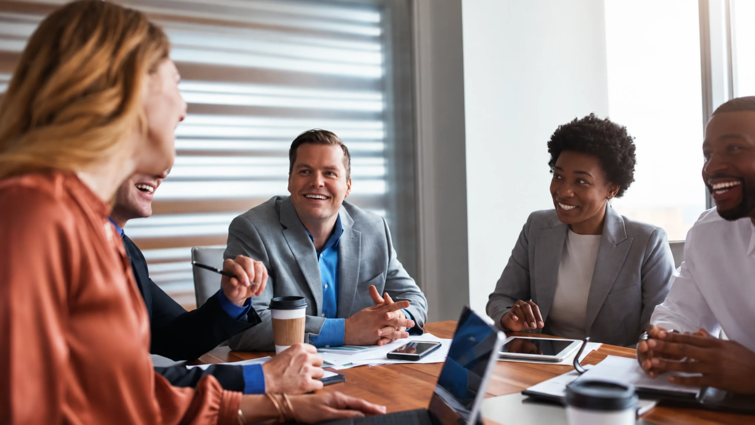 Airline professionals collaborating in a business meeting, representing essential airline group booking tool features and workflow automation.